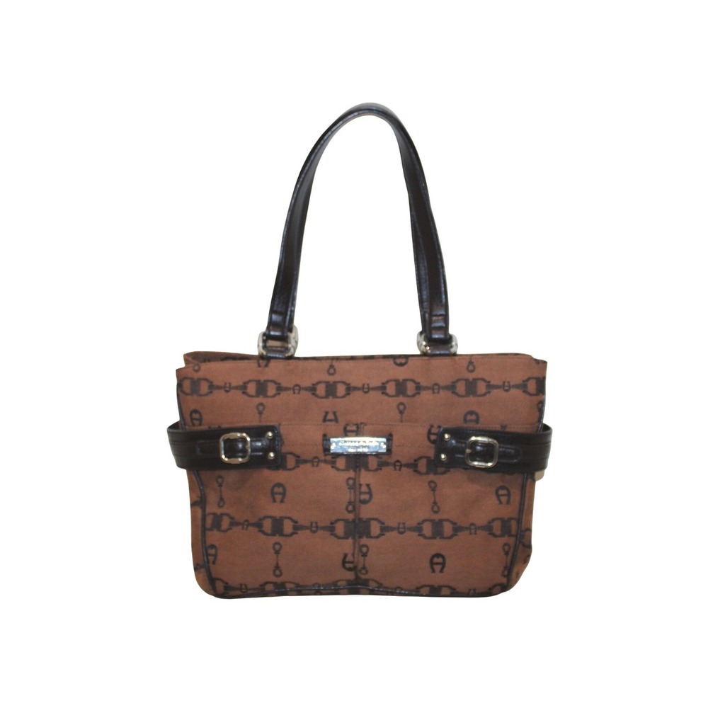 Etienne Aigner Shoulder Bag Women Medium Brown Excellent Monogram Jacquard Tote